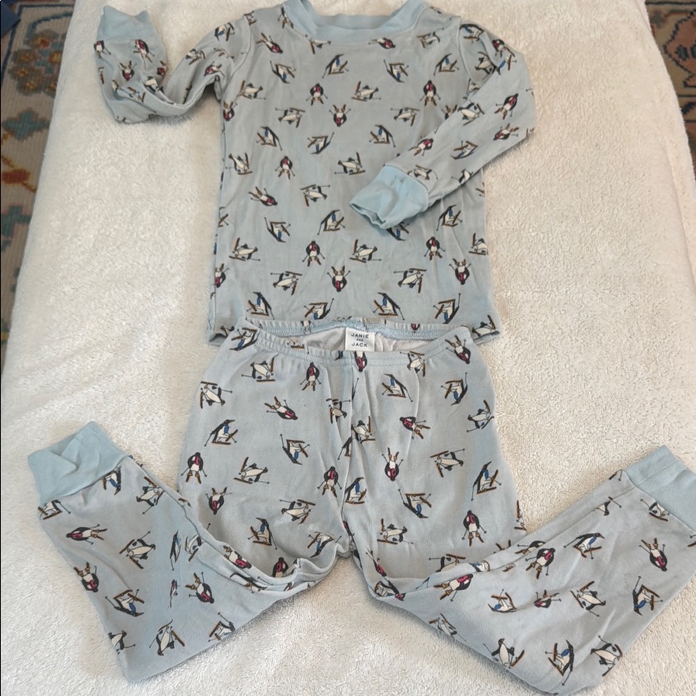 Janie and Jack Blue Pajama Sets with penguin Design